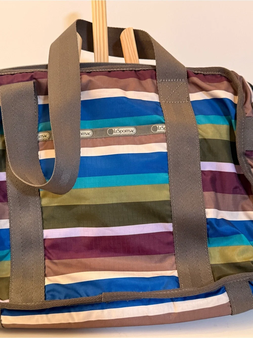 LeSportsac Multicolor Striped Laptop Bag with Gray Handles